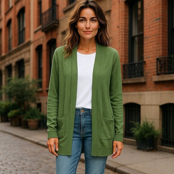 bobeau Sweaters - BOBEAU Petite Women Green Cardigan PS